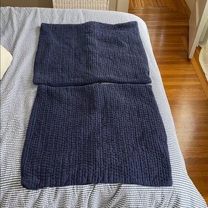 Pair of Garnet Hill Dream Sham 100% cotton Navy Quilted Pillow Shams